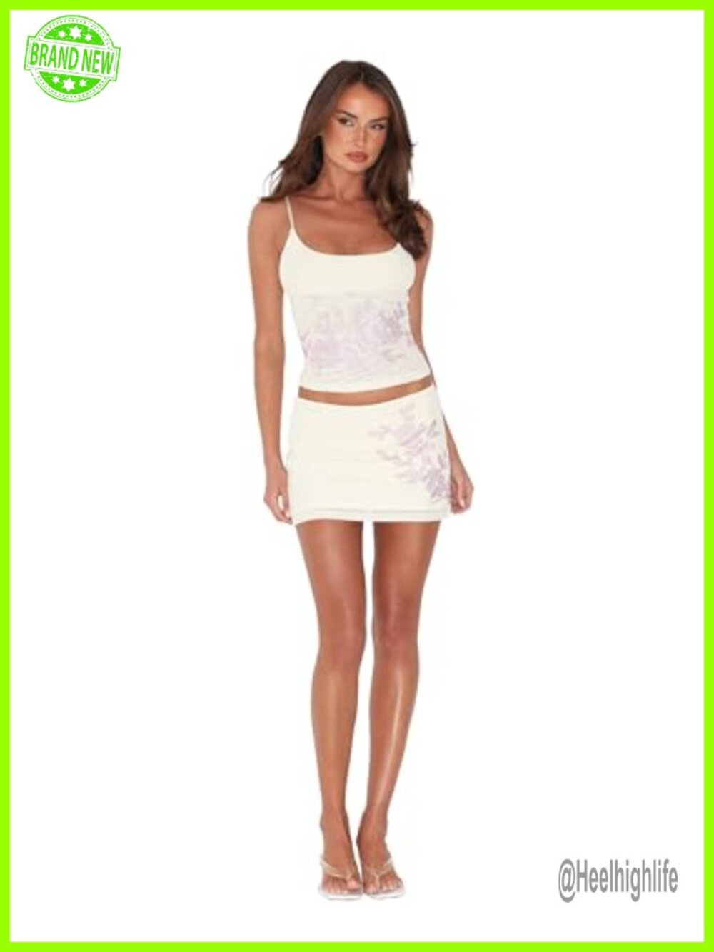 Mesh Tank Top Floral Diamante Embellished Fitted Cami
